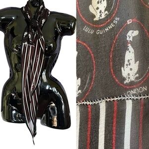 Lulu Guinness Dalmatian Dog Striped Silk Chiffon Triangle Diamond Scarf